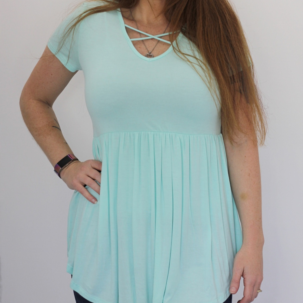 Mint Flowy Criss Cross Top